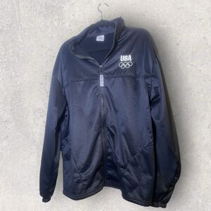Vtg USA Olympic Committee Embroidered Track Warm Up Navy Blue Jacket Zip MensXXL